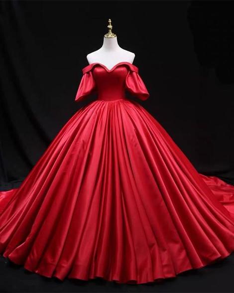 Ball Gown Wedding Dresses Satin Ruffles Sleeves Prom Dresses,pl1918 on ...