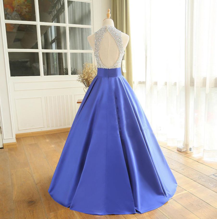 Royal Blue Satin Short Ball Gown Prom Dresses LBQ0878 main image 1