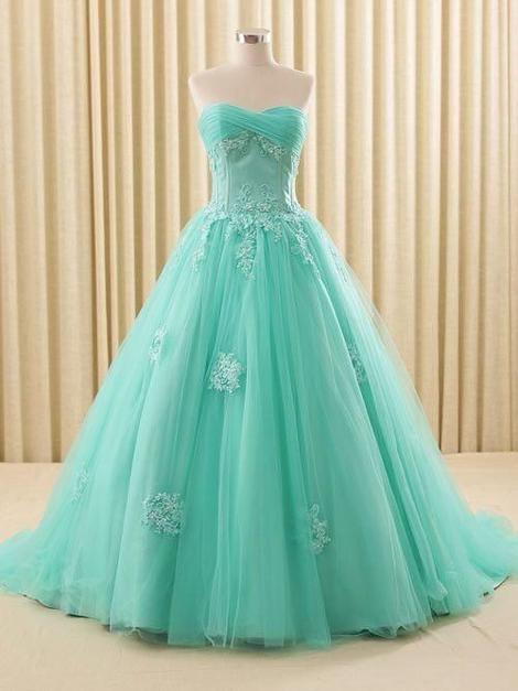 Charming Green Appliques Tulle Ball Gown, Formal Prom Dress, Sweet 16 ...