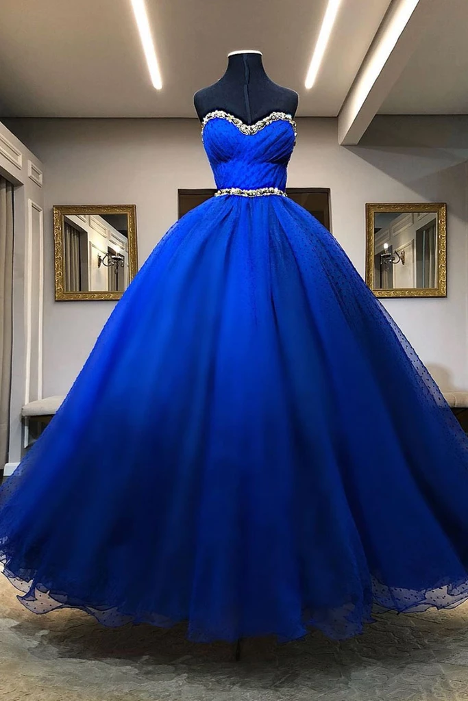 Fashion Sweetheart Neck Dark Blue Tulle Ball Gown Prom Dress, Formal ...