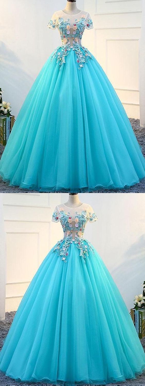 Prom Dresses Long, Ball Gown Scoop Floor-length Tulle Prom Dress ...
