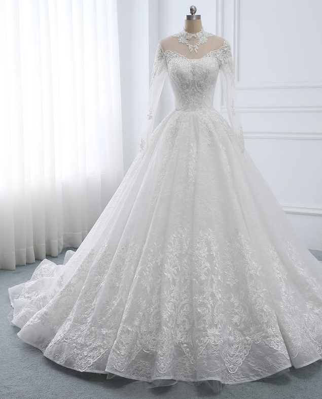 Wedding Dress Long Sleeve A-line Wedding Dress Lace,Bridal Dress High ...
