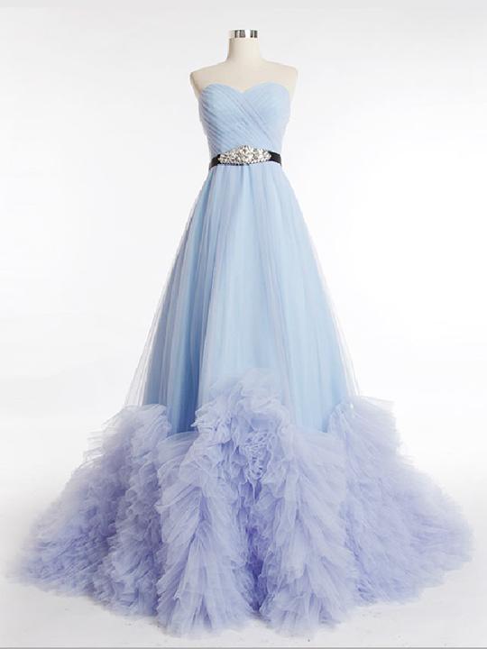 Strapless Sky Blue Tulle A-line Princess Formal Evening Dress,pl2290 on ...