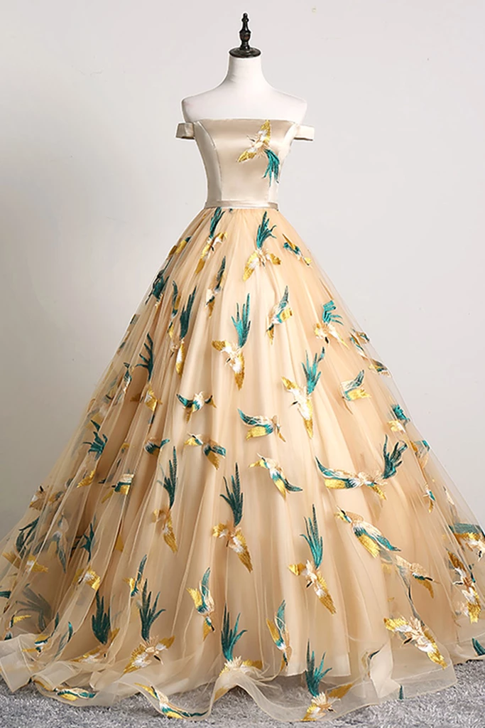 Unique Embroidery Off Shoulder Long Prom Dress With Sleeve Evening ...