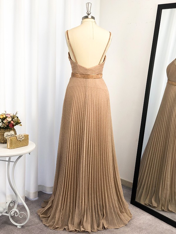 A-Line Spaghetti Straps Sleeveless Floor-Length With Ruffles Elastic Woven Satin Dresses main image 1