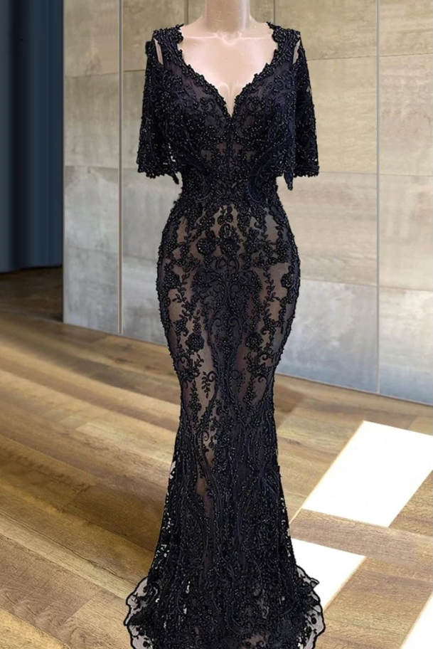 Black Evening Dresses, Beaded Evening Dress, Modest Evening Dresses ...