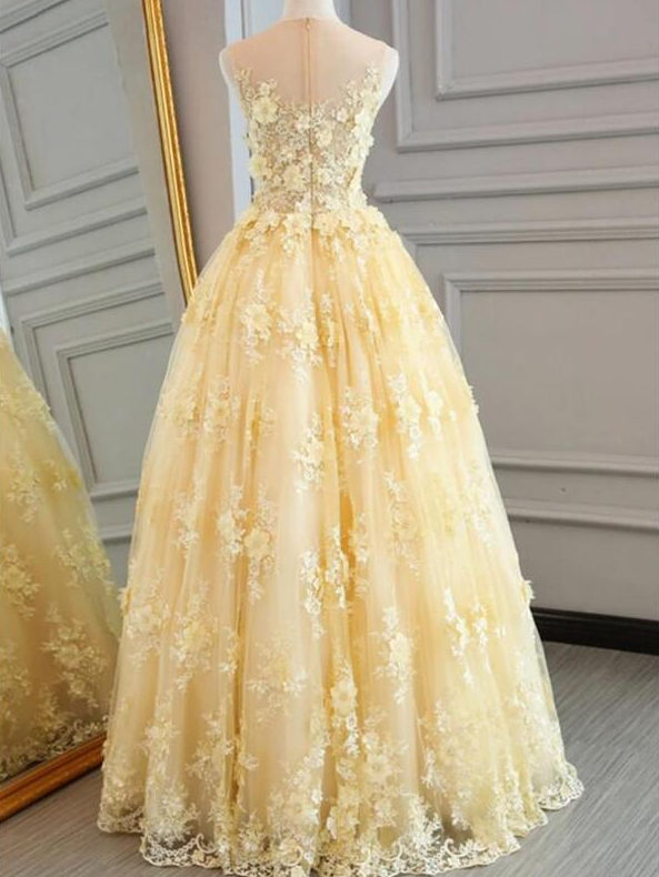 Fashion Tulle Yellow Ball Gown Prom Dress With Handmade Flowerspl2507 On Luulla 4836