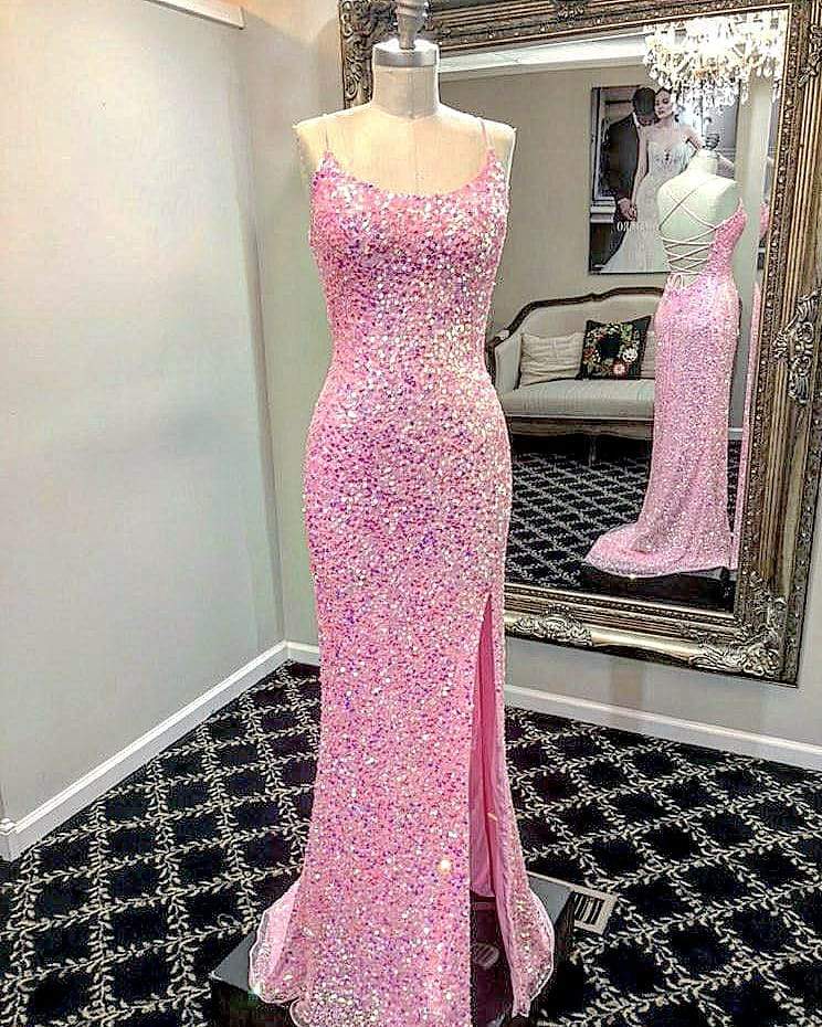 Pink Mermaid Sequined Long Formal Dress,pl2689 on Luulla