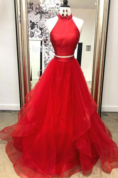 Two Piece Red Formal Occasion Dresses Evening Gowns