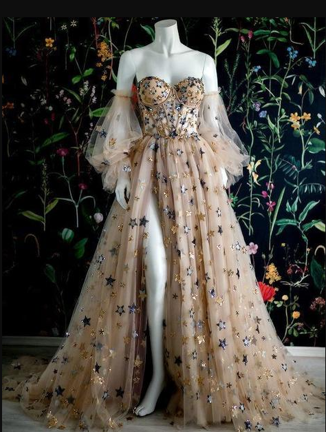 Ball Gown Long Sleeves  Off the Shoulder Appliques Prom Dress LBQ3793