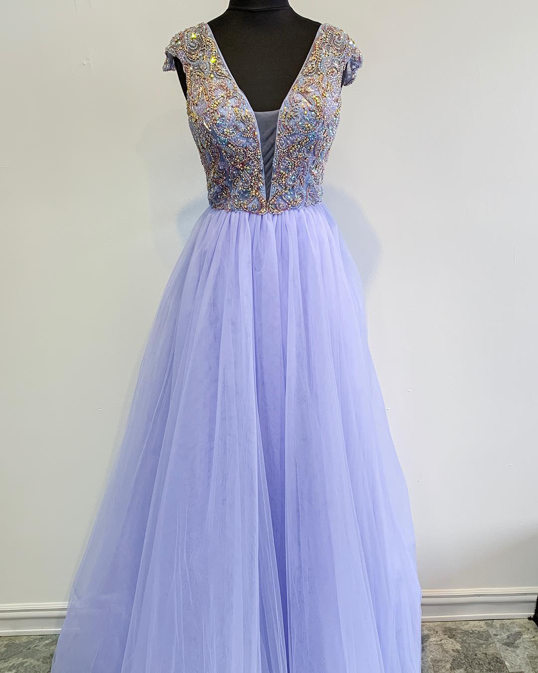 Handmade Beaded Lavender Tulle Long Prom Dress.PL3574 on Luulla