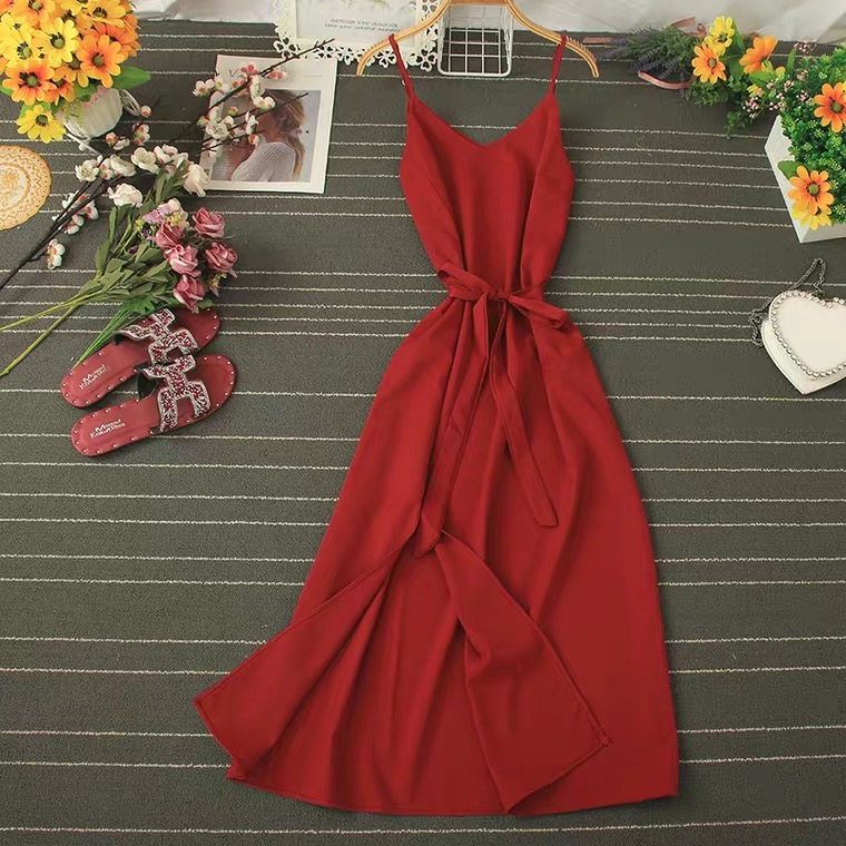 Spaghetti Strap Simple Dress with Slit Wisteria