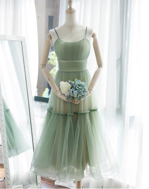 Mint Green Embroidered Midi Dress with Spaghetti Straps