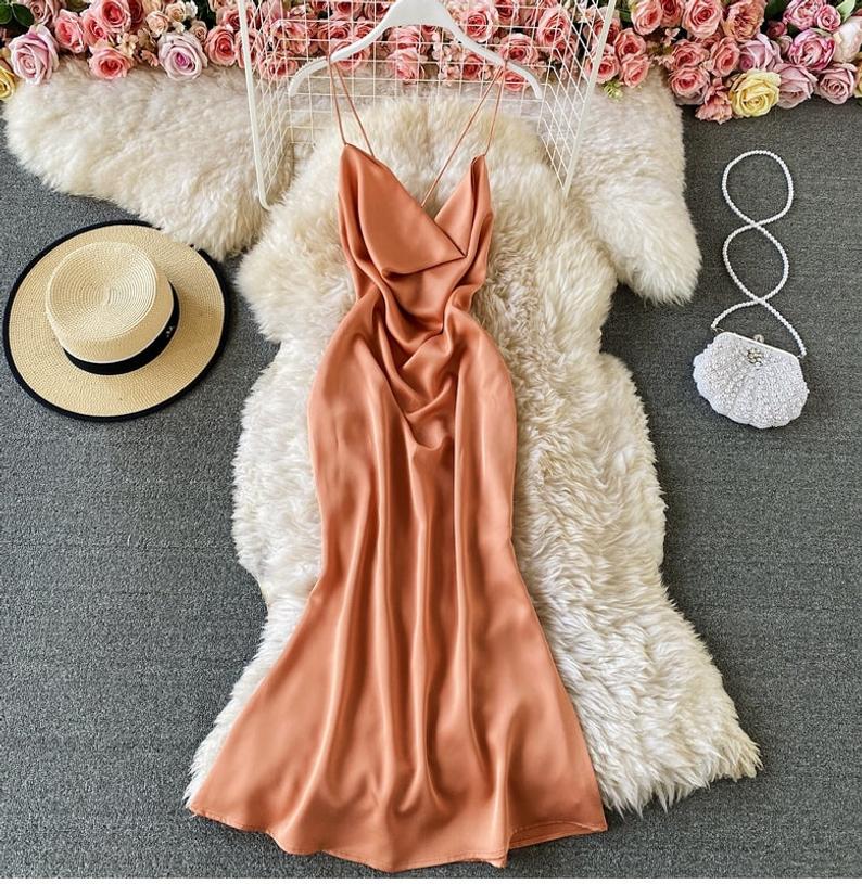 Rare Peach Orange Dress. Long Backless Dress Women. Dresses For