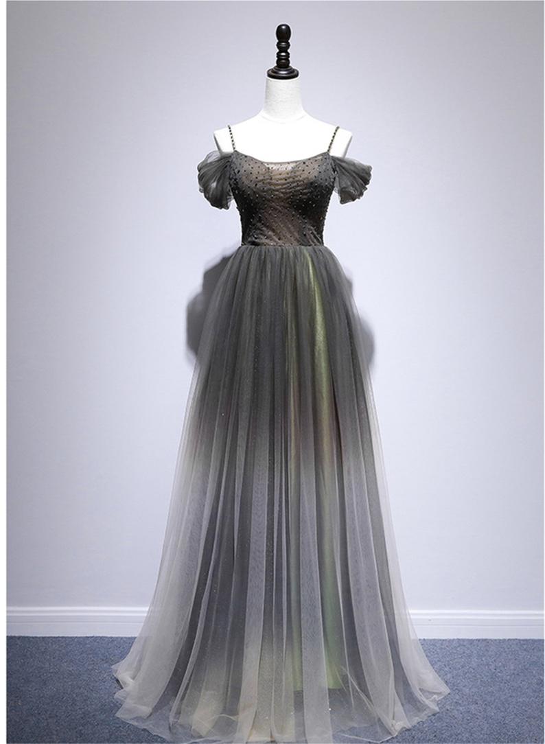 Gradient Dark Green Long Prom Dress,Off-shoulder Wedding Dress,Long ...