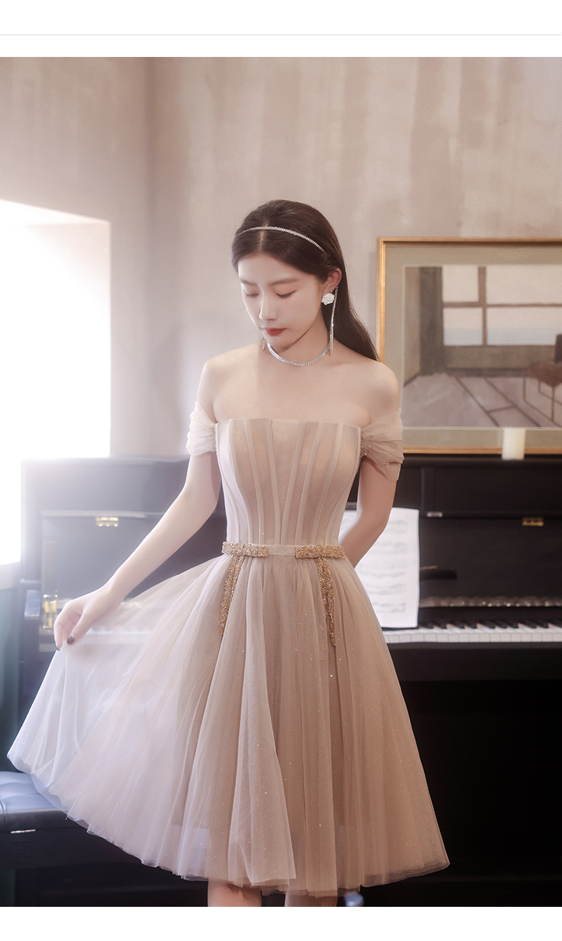 Pink Short Off Shoulder Knee Length Party Dress, Tulle Short Homecoming ...