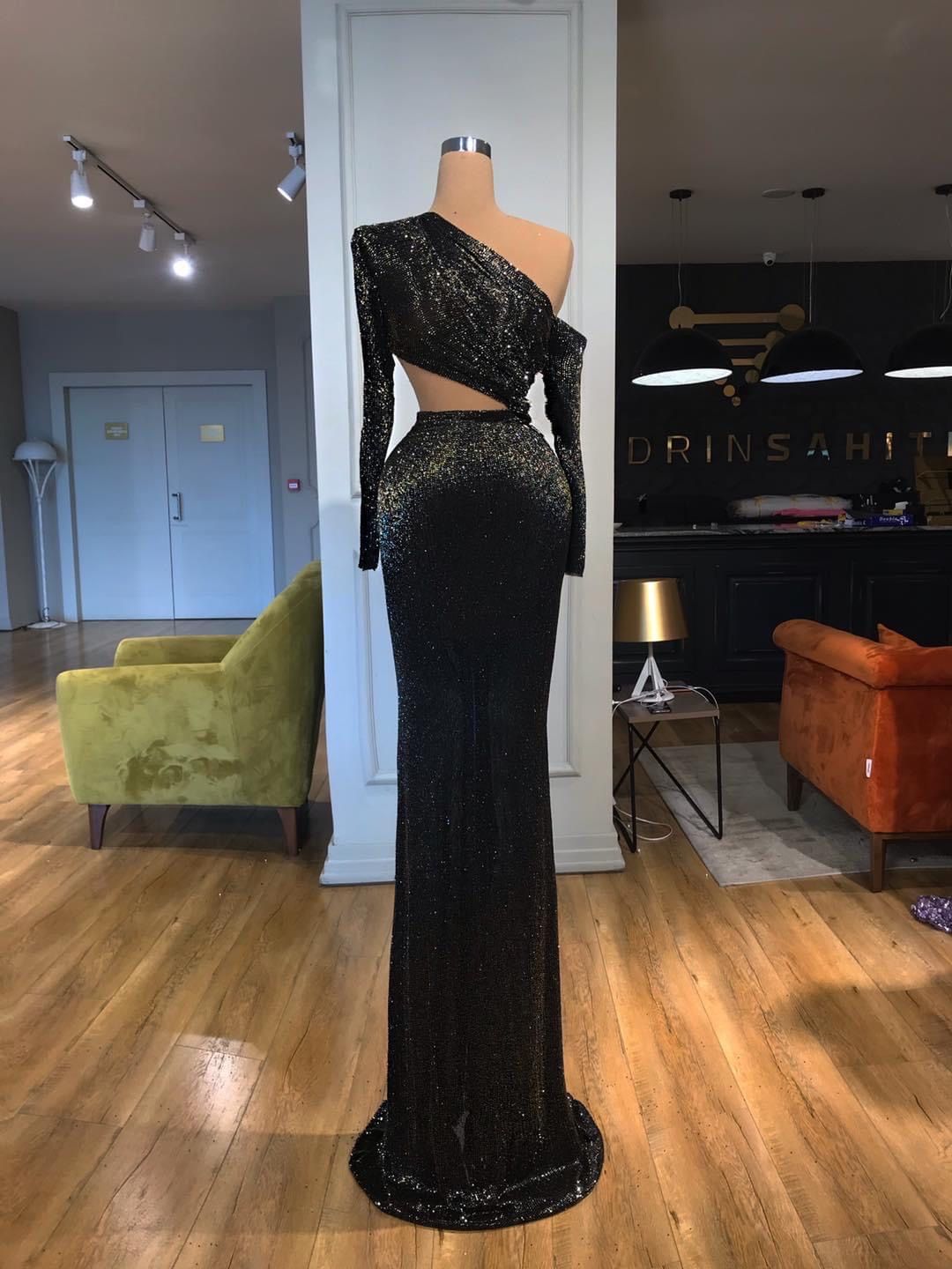 Long Sleeves Black Party Dress Charming Prom Dress Short Y291