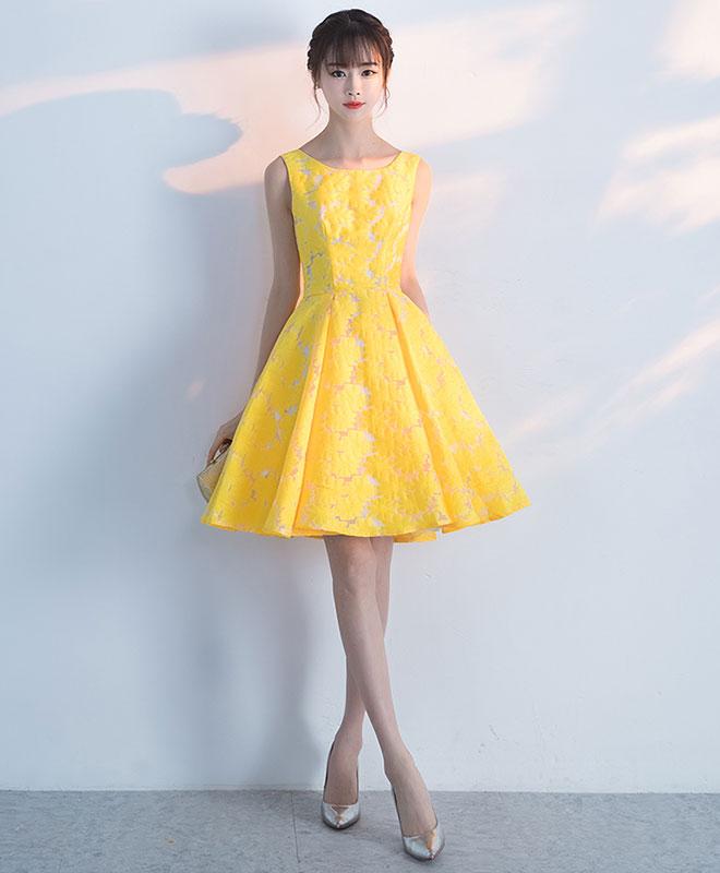 Cute Yellow Lace Short Prom Dress, Yellow Dress,pl4454 on Luulla