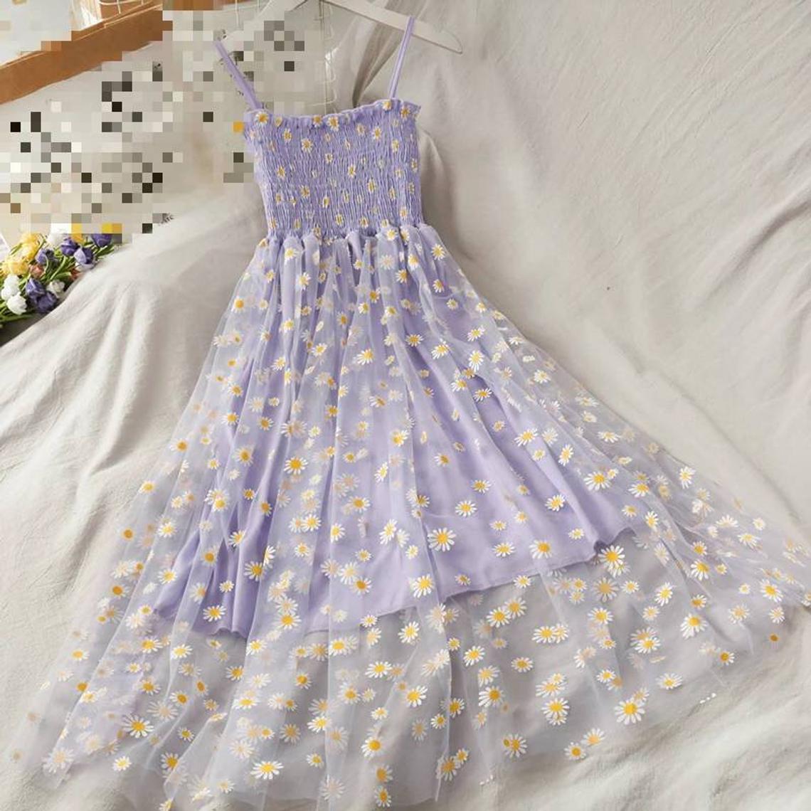 Daisy Cottagecore Purple Milkmaid Dress, Kawaii Cute Lolita Dress,Y2K ...