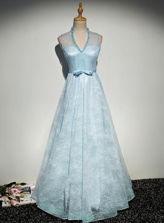 YMSHA Women's V-Neck Long Chiffon Prom Dress With Lace - A-Line Formal Evening Gown