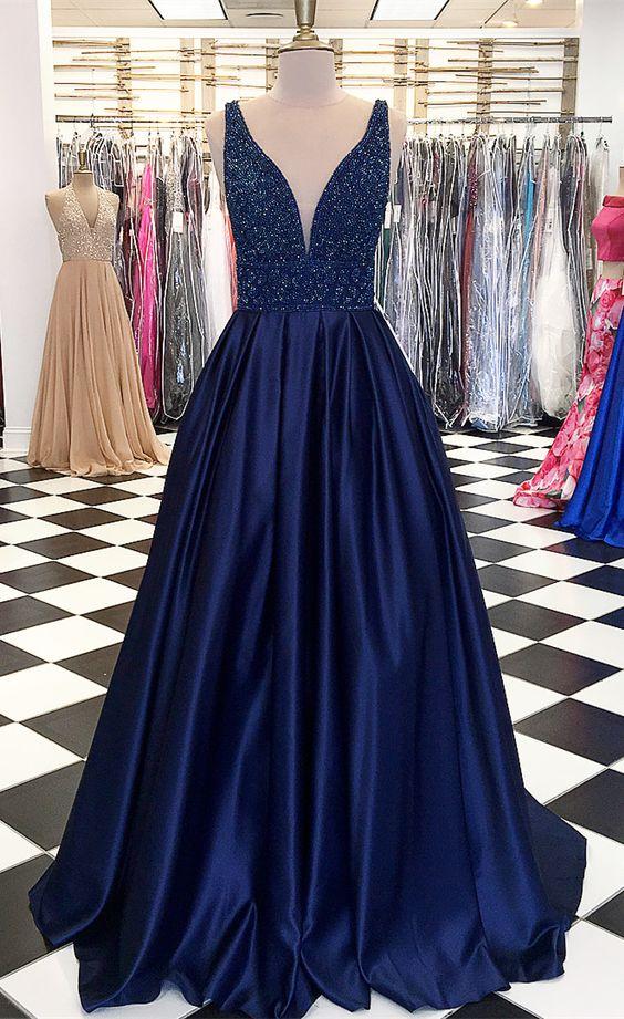 Navy Prom Dress Long, Pageant Dress, Evening Dress, Dance Dresses ...