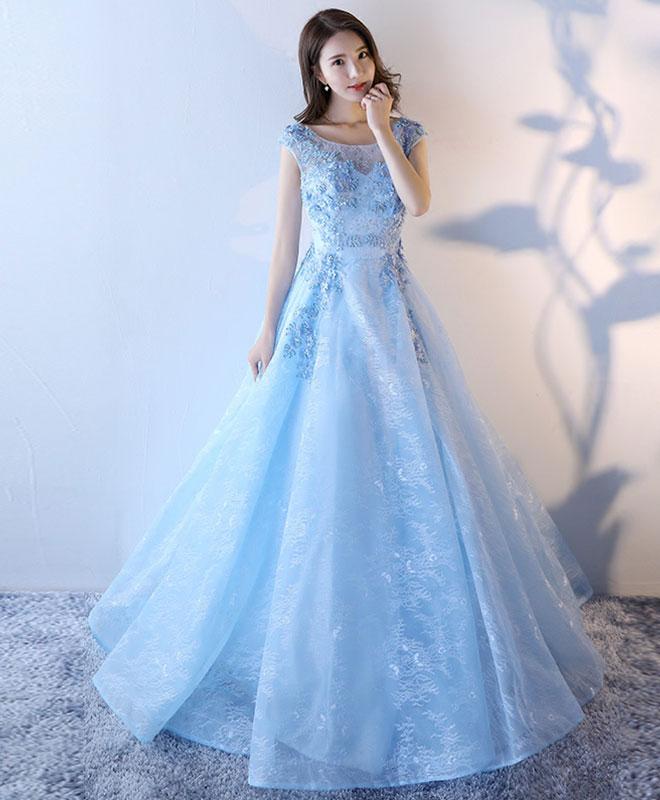Light Blue Lace Tulle Long Prom Dress, Lace Evening Dress,pl4783 on Luulla