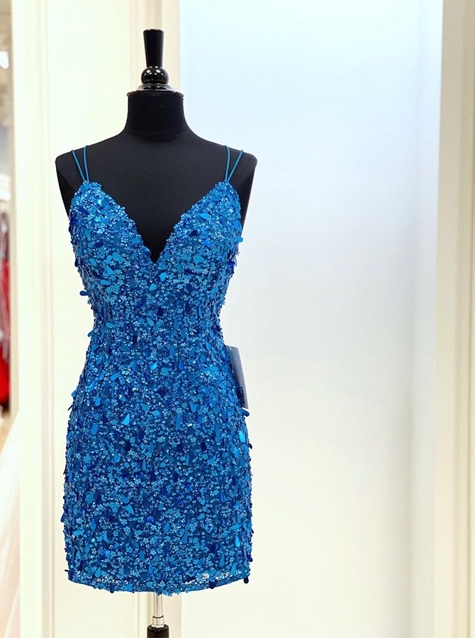 Blue Sequin Short Glitter Homecoming Dress,PL5596 on Luulla