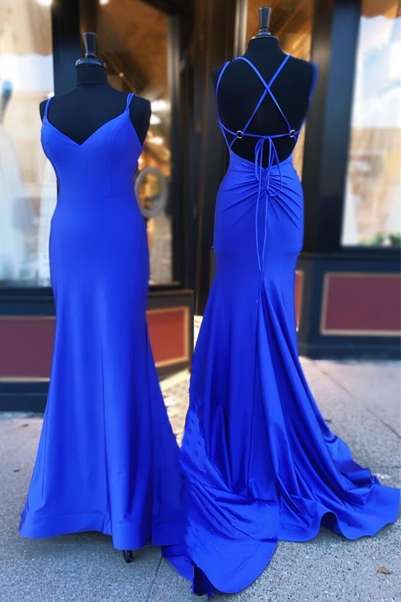 Simply Royal Blue V Neck Mermaid Long Prom Dress on Luulla
