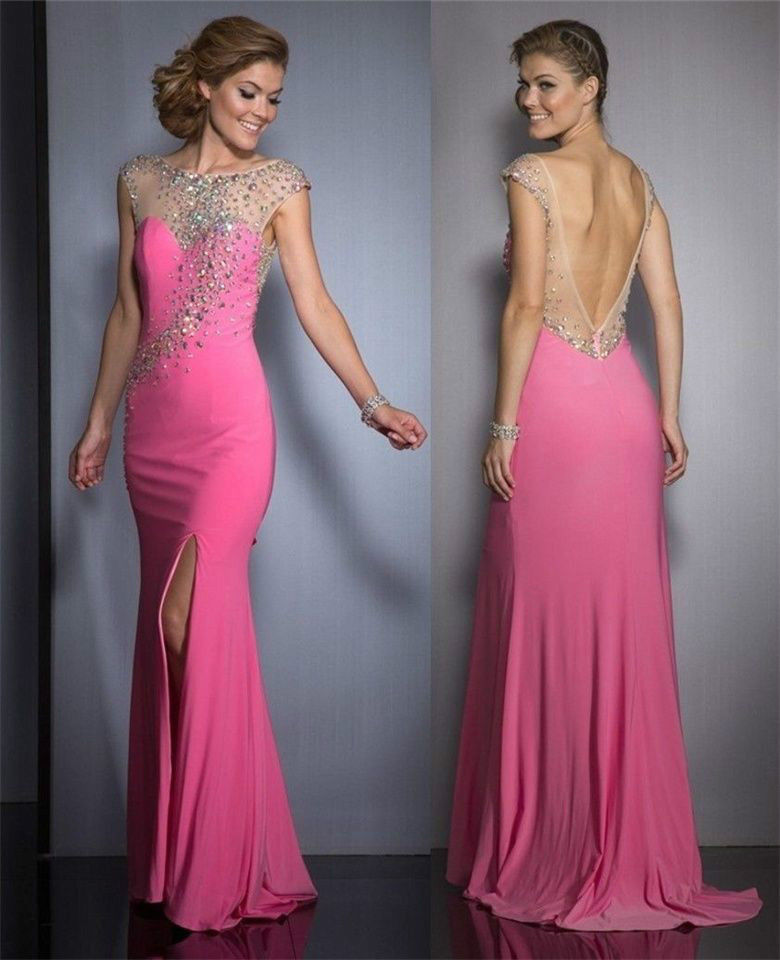 Beaded Sexy Backless Split Mermaid Long Chiffon Formal Party Pageant ...