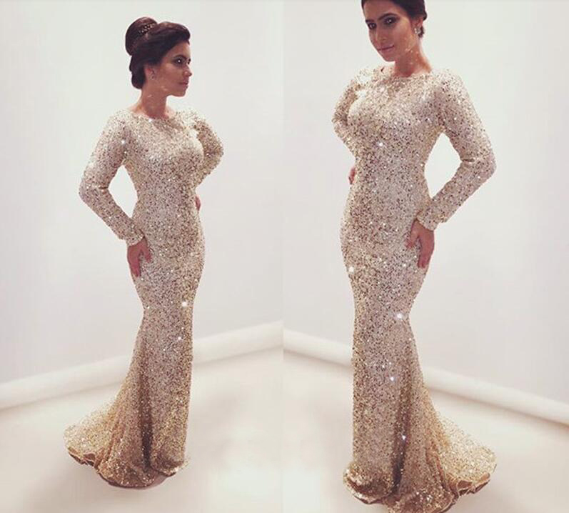 long sleeve glitter prom dress
