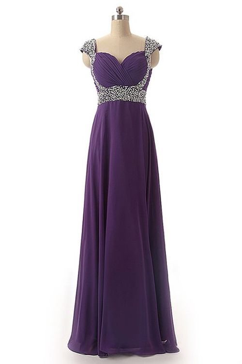 Charming Beading Long Prom Dress,Long Purple Evening Dress,Sleeveless ...
