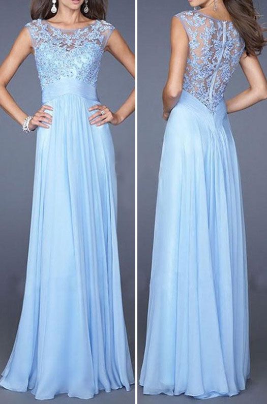 2016 Custom Charming Blue Prom Dress,Chiffon Beading Evening Dress on ...