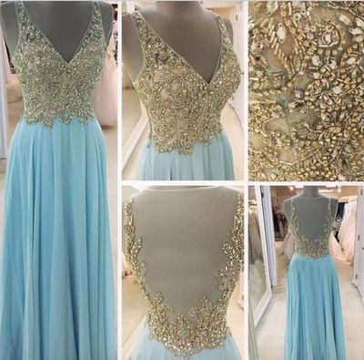 2017 Custom Made, Light Blue Prom Dress,beading Evening Dress,sexy See ...